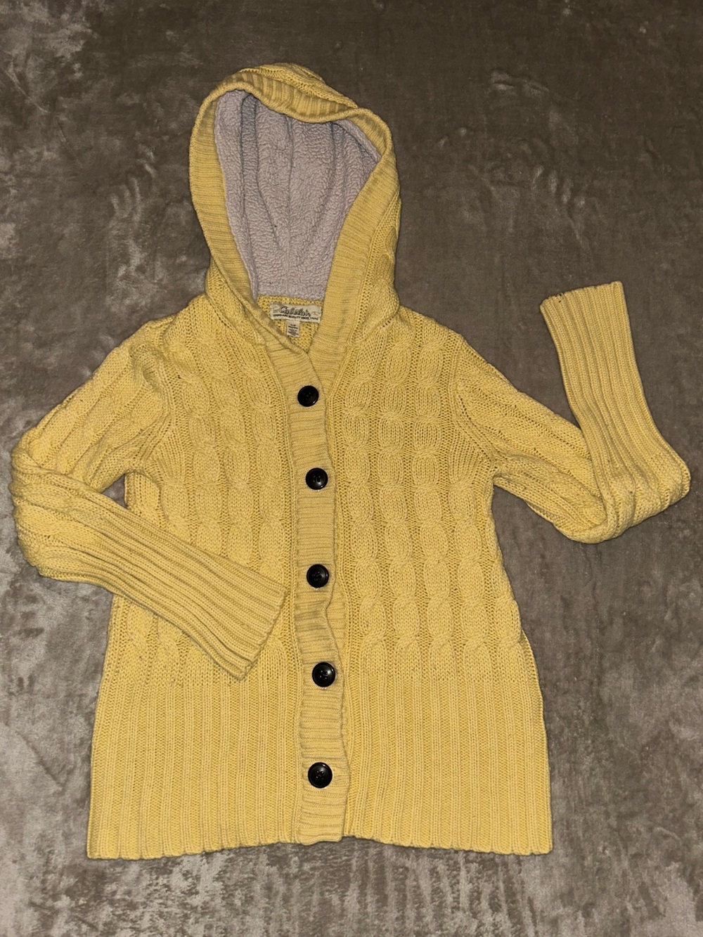 Cabela's Yellow Cable-Knit Hooded Cardigan Small